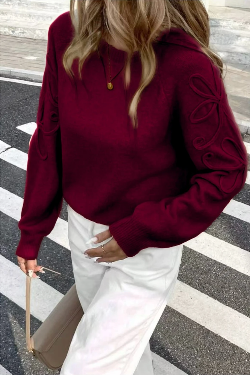 Pull Fleur bordeaux