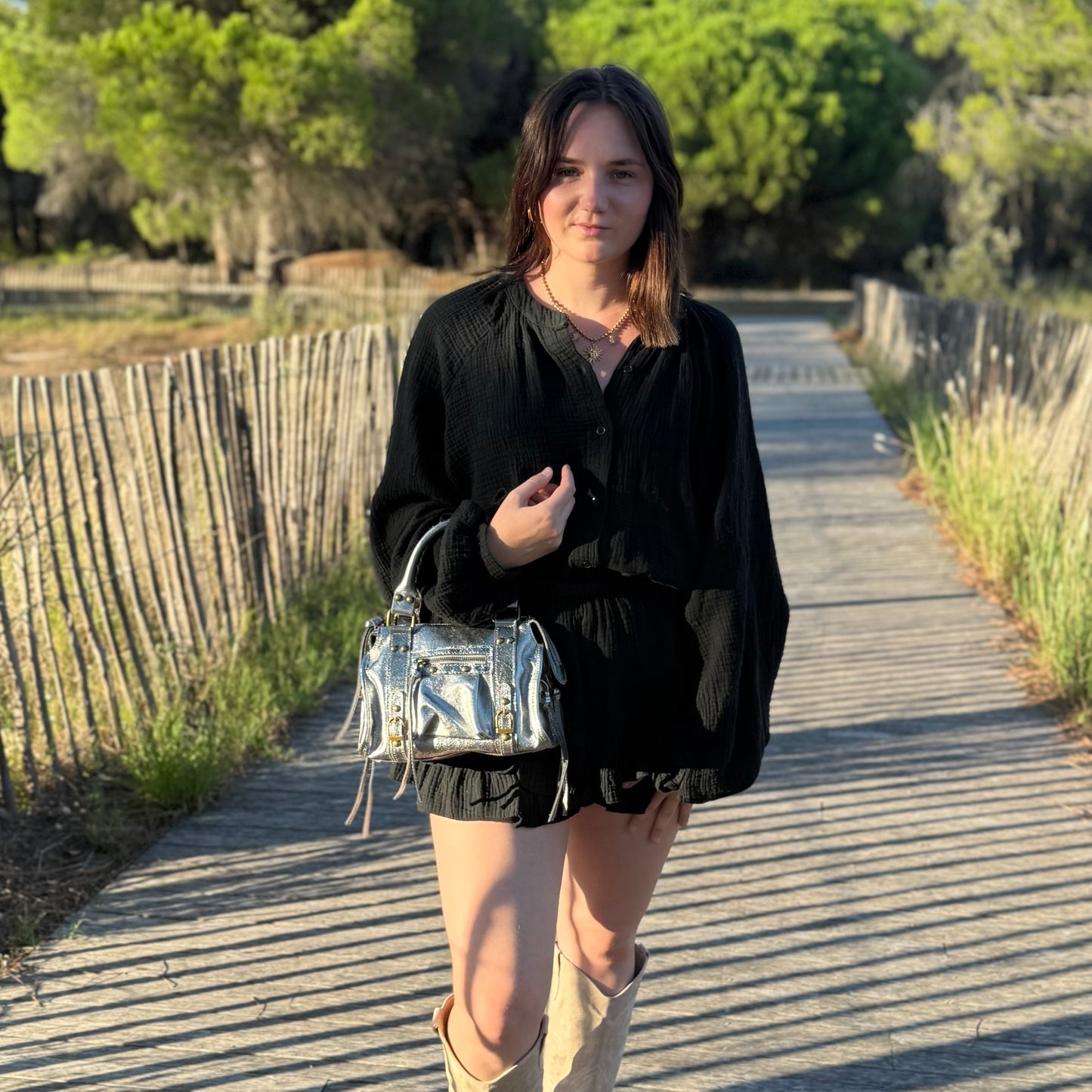 Sac Gloria argenté irisé S