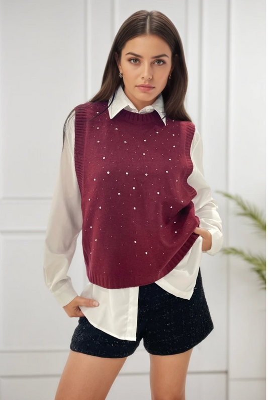 Pull sans manches Julie bordeaux