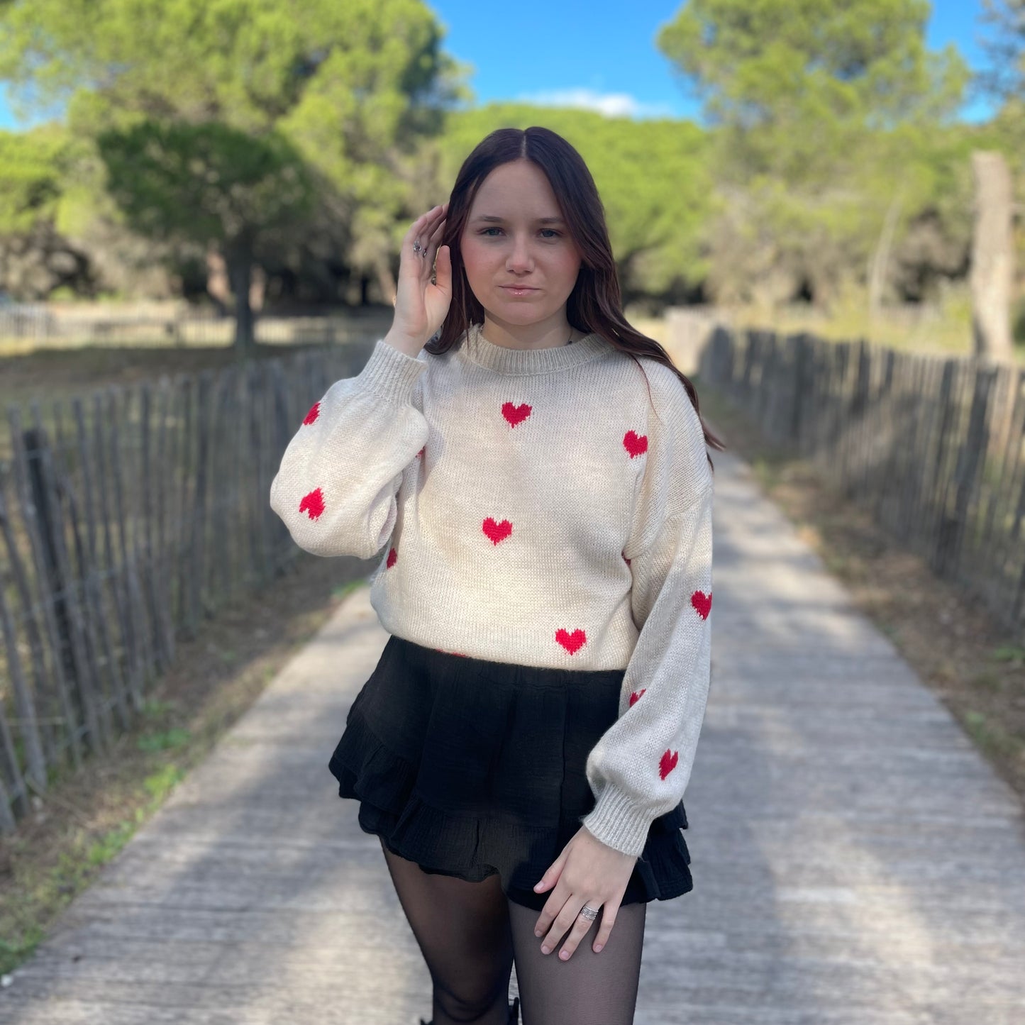 Pull Love beige/rouge