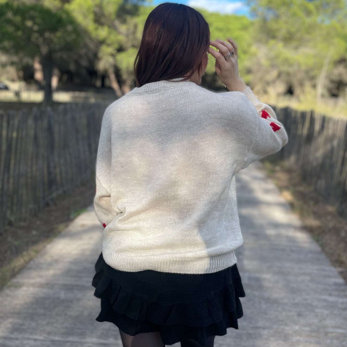 Pull Love beige/rouge